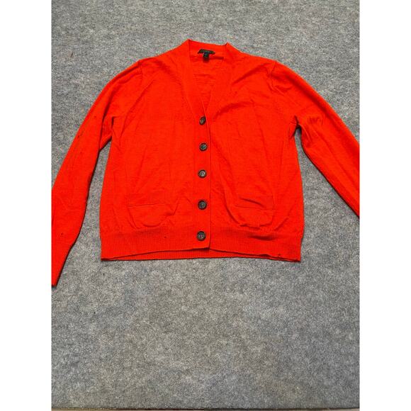 J Crew Sweater Woman XL Red Orange 100% Merino Wool Button Up V-Neck Cardigan - Picture 1 of 12